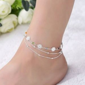 S925 Boutique Feminine Spinning Sun Charm Layered Anklet Bracelet New